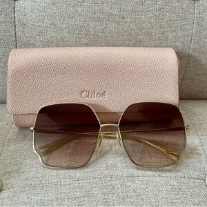 Chloe Square Sunglasses Gold metal frame / brown gradient lens